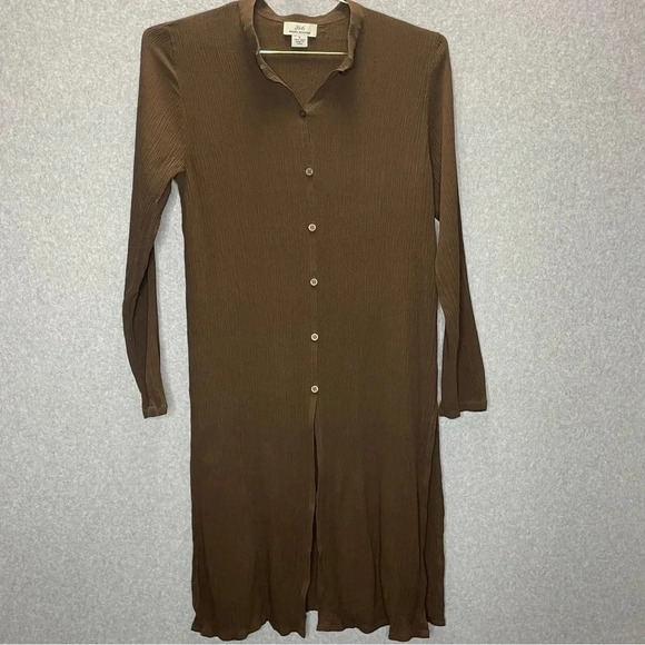 Brooks Brothers Lagenlook 100% Silk 346 Crinkle Button Down Duster Tunic Top - Picture 1 of 5